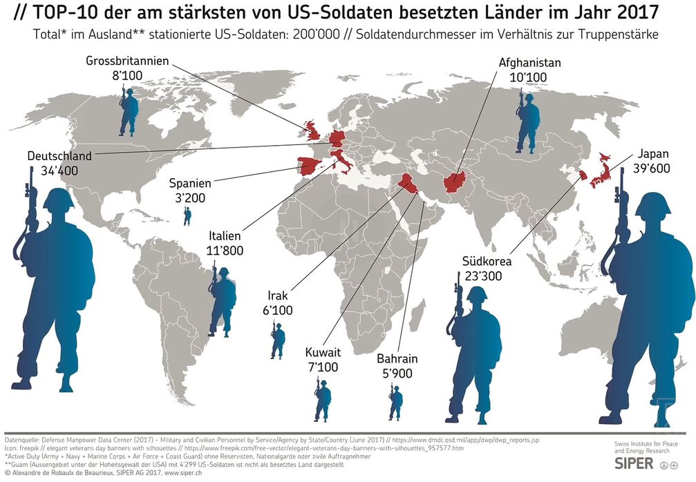 Top-10 der am stärksten von US-Soldaten besetzten Länder im Jahr 2017 (Symbolbild)