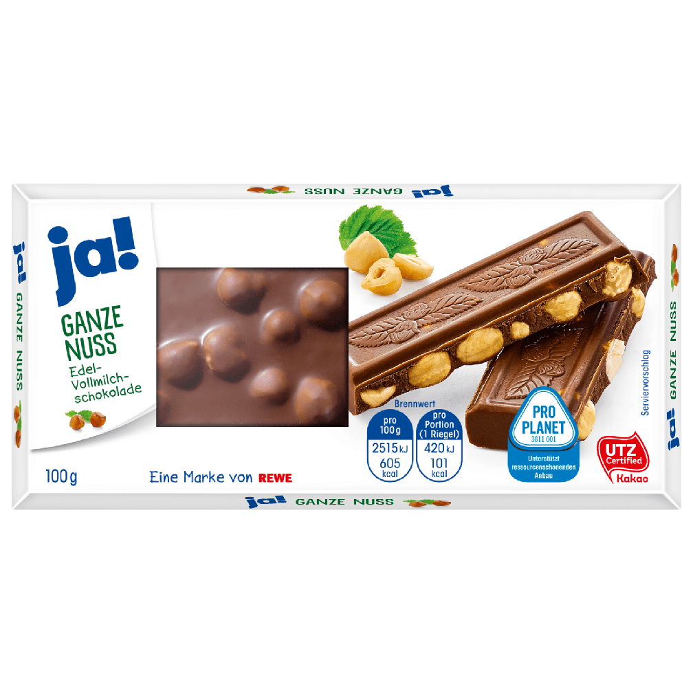 Ja! Ganze Nuss Edelvollmilchschokolade 100g