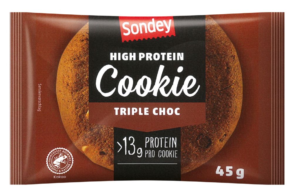 "Sondey High Protein Cookie Triple Choc, 45g". Bild: Lidl Fotograf: Lidl