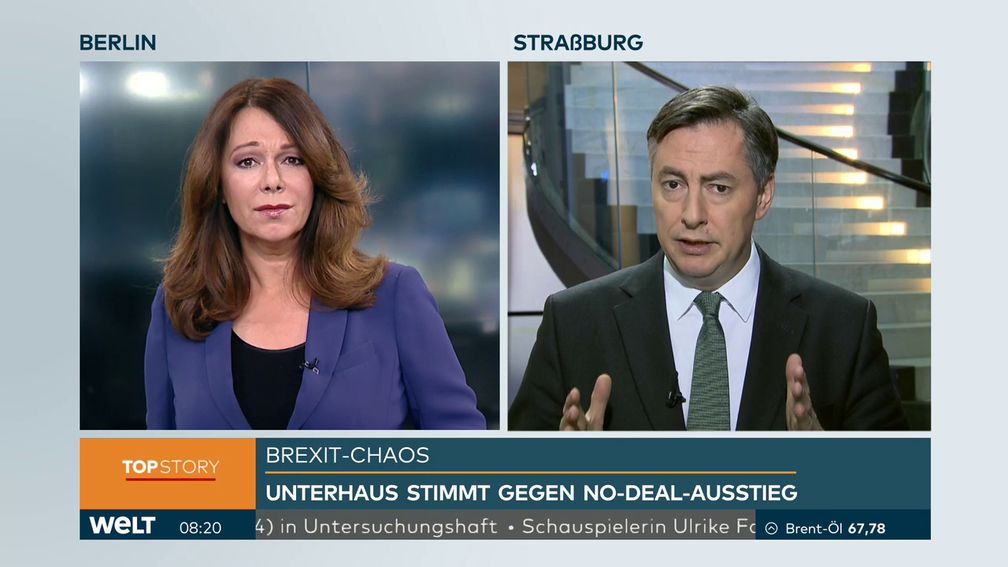 David McAllister auf Nachrichtensender WELT: Eine Fristverlängerung gibt es nur mit einer wirklich glaubhaften und überzeugenden Begründung /Bild: "obs/WELT/WeltN24 GmbH"