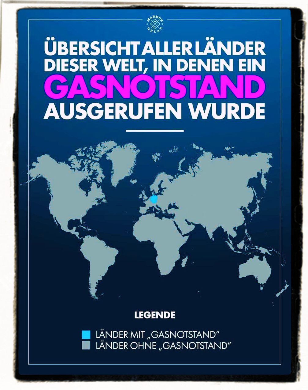 Länder mit und ohne Gasnotstand auf der Welt, Stand 27.6.2022