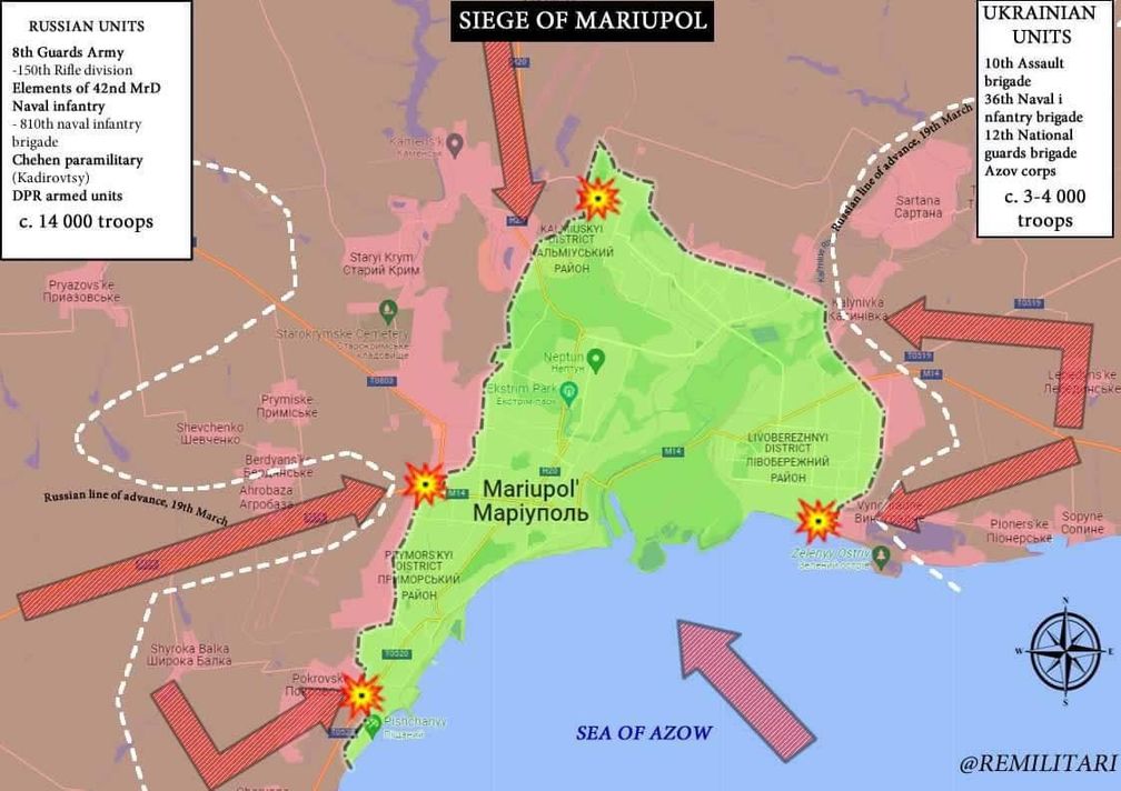 Die Belagerung von Mariupol, geschätzer Stand 20.3.2022