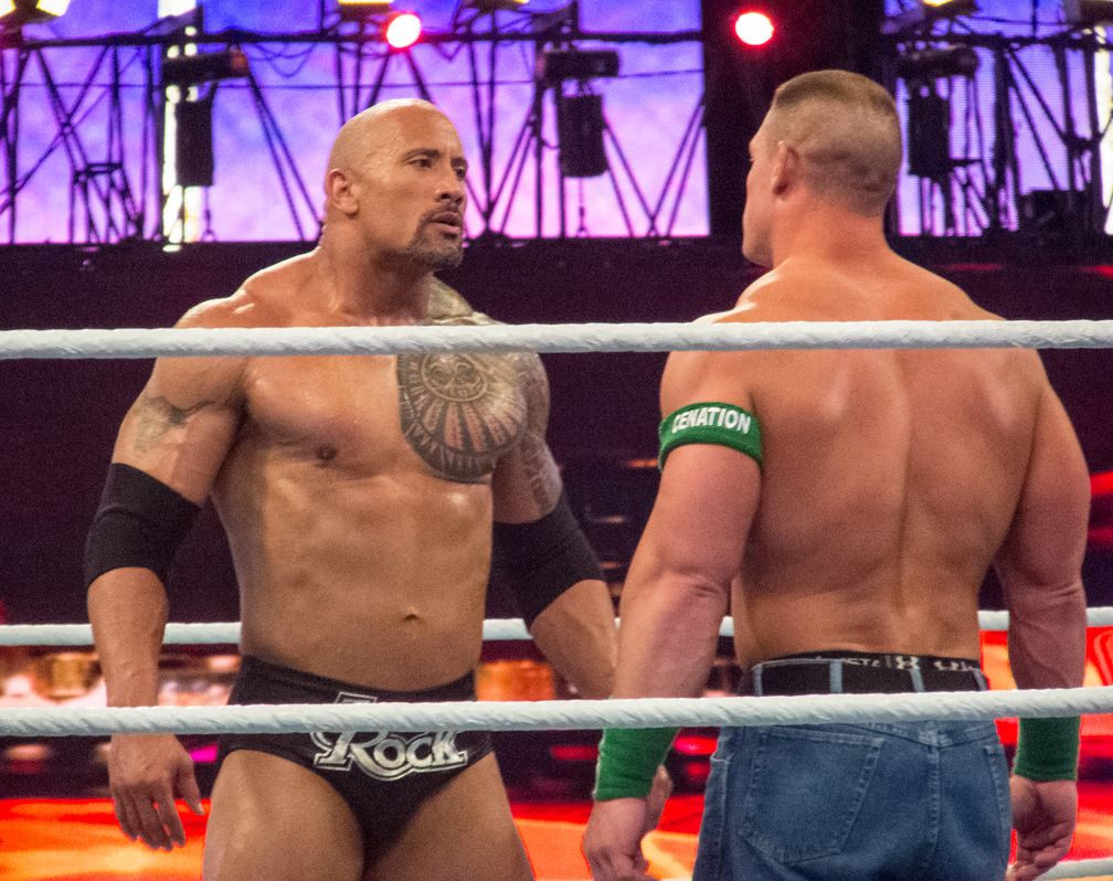 The Rock und Cena bei WrestleMania XXVIII im Jahr 2012, Archivbild