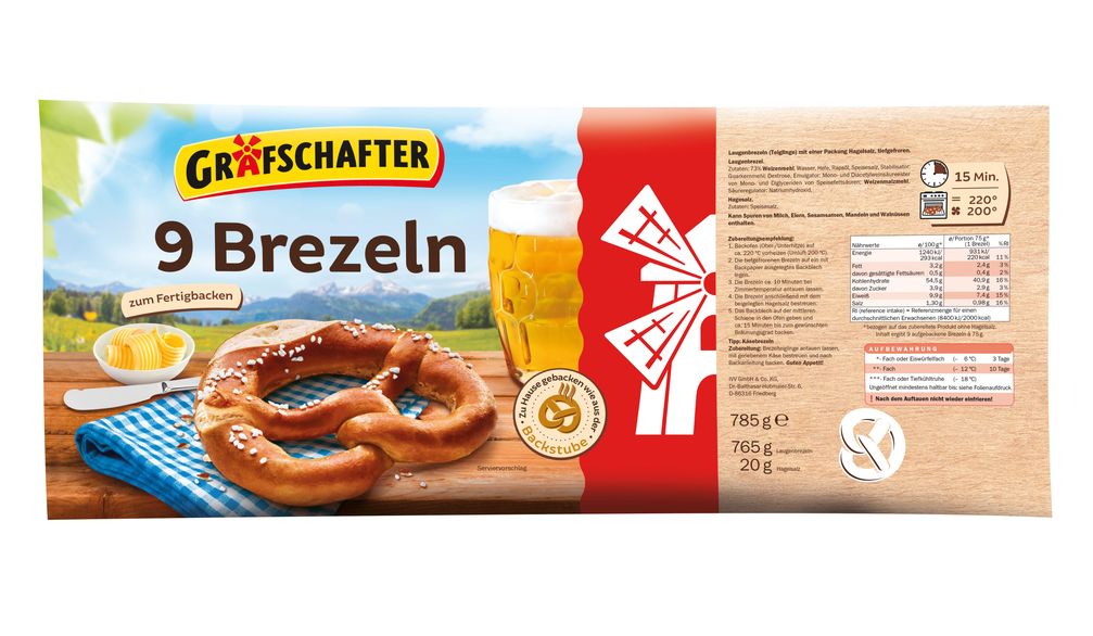 Der Hersteller IVV GmbH & Co. KG informiert über einen Warenrückruf des Produktes "Grafschafter 9 Brezeln zum Fertigbacken, 785 g". Bild: "obs/LIDL"