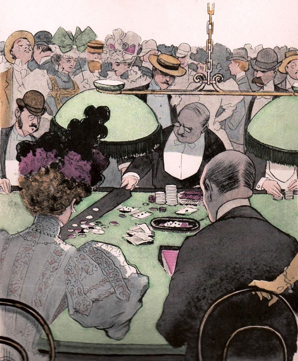 Eine Partie Baccara, Zeichnung von Albert Guillaume um 1897 (Symbolbild)