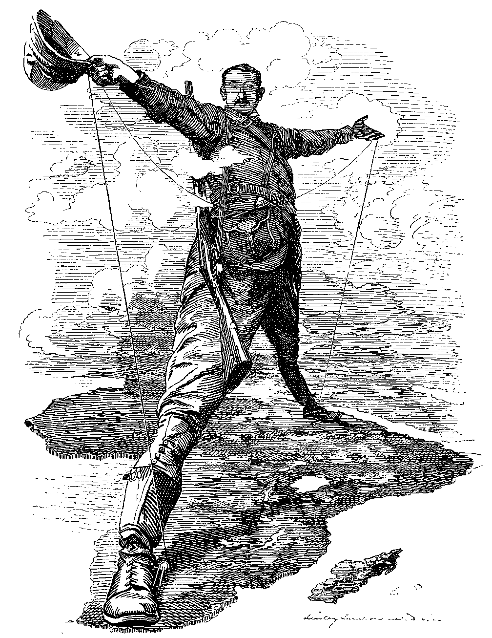 The Rhodes Colossus, Karikatur von Edward Linley Sambourne zum Kap-Kairo-Plan von Cecil Rhodes im Punch, 1892