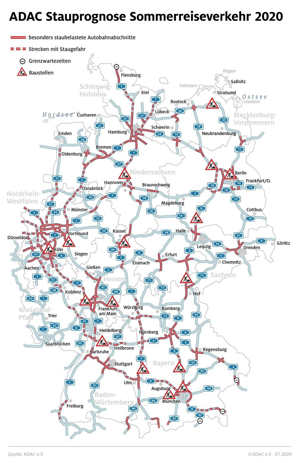 Die Situation auf Deutschlands Autobahnen in den Sommerferien  Bild: "obs/ADAC/ADAC e.V."