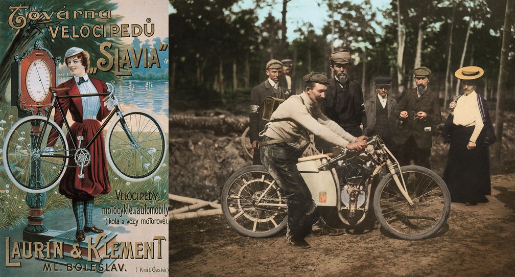 Aus den Toren der ursprünglichen Fahrradwerkstatt rollten bald tschechische Fahrräder der Marke SLAVIA, 1899 wurde das Angebot um selbst konstruierte Motorräder erweitert.  Bild: "obs/Skoda Auto Deutschland GmbH"
