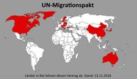 Übersicht: Diese Staaten lehnen den UN-Migrationspakt ab - Länder in Rot lehnen den Vertrag ab (Stand 13.11.2018)