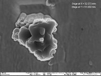 Sternenstaub aus einer Supernova: Die elektronenmikroskopische Aufnahme zeigt ein Siliziumkarbid-Korn aus dem Meteoriten Murchison. Das im Durchmesser knapp einen Mikrometer große Staubteilchen stammt aus einer Supernova, wie eine Analyse von Isotopen – das sind unterschiedlich schwere Formen eines Elementes – ergeben haben.
Quelle: Bild: Peter Hoppe, MPI für Chemie (idw)