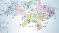 Die rot eingezeichneten Linien auf dieser Karte der Ukraine kennzeichnen Hochspannungsleitungen im 750-Kilovolt-Bereich. Diese bilden das Rückgrat des ukrainischen Stromnetzes.