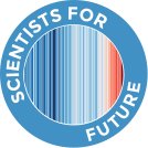 Das Logo der Scientists for Future (S4F) zeigt Ed Hawkins' “Climate- bzw. Warming Stripes” („Wärmestreifen“)[1]