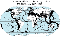 Weltkarte mit 358.214 Epizentren von Erdbeben zwischen 1963 und 1998 (Symbolbild)