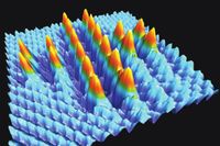 Mit Hilfe der Spitze eines Rasterkraftmikroskops wurden bei Raumtemperatur 20 Brom-Atome auf einer N
Quelle: Department of Physics, University of Basel (idw)