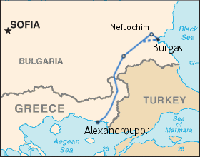 Mögliche Route der Ölpipeline Burgas-Alexandroupolis