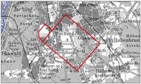 Lageplan des Messgebietes der 3D-Seismik Kartengrundlage: DTK25, Quelle: Landesamt für Vermessung und Geoinformation, München