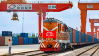 The first photovoltaic products-dedicated freight train between China and Central Asia departs from Wuhan, central China's Hubei Province, for Tashkent, capital of Uzbekistan, May 23, 2024. /VCG