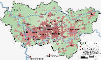 Karte der Siedlungsstruktur des Ruhrgebiets