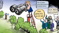 Karikatur: Der Ständige Vertreter Finnlands bei der NA TO Klaus Korhonen gab Mitte Mai zu, keine unmittelbare Bedrohung durch Russland zu sehen.