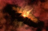 Eine künstlerische Darstellung des jungen Sterns NGC 1333 IRAS4B. Wissenschaftler glauben, dass in der Scheibe die Planeten eines Sonnensystems entstehen. Erstmals haben sie dort auch große Wassermengen nachgewiesen. NASA/JPL-Caltech/R. Hurt (SSC)