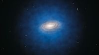 Künstlerische Darstellung der erwarteten Verteilung der Dunklen Materie um die Milchstraße
Quelle: Grafik: ESO/L. Calçada (idw)