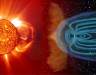 Die Massenauswürfe der Sonne sind oft mit radioaktiver Strahlung verbunden, die dann in das Magnetfeld der Erde eindringen und Astronauten gefährden können. Copyright: SOHO