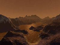 Bild des Künstlers Steven Hobbs (Brisbane, Queensland, Australia) über die Kohlenwasserstoffseen auf dem Titan1.
