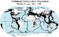 Weltkarte mit 358.214 Epizentren von Erdbeben zwischen 1963 und 1998 Bild: de.wikipedia.org