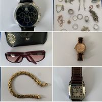 Collage aus sechs Bildern mit Sonnenbrille, Uhren, Goldkette, Modeschmuck Bild Polizei