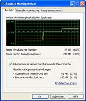 Der MemOptimizer bei der Arbeit. Man sieht deutlich, wie er den verfügbaren Arbeitsspeicher vergrößert.