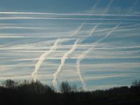 Persistente Kondensstreifen, sogenannte Chemtrails, über Eifa (Vogelsberg / Hessen) am 6.12.2013