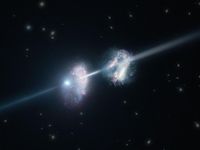 Künstlerische Darstellung der beiden vom Gammastrahlenausbruch durchleuchteten Galaxien. Bild: ESO/L. Calçada
Quelle:  (idw)