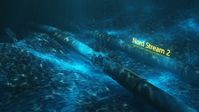 Symbolbild: Eine 3-D-Illustration einer beschädigten Unterwasser-Pipeline mit einer Neon-Aufschrift Nord Stream 2.