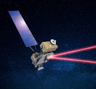 Konzeptbild der Laser-Kommunikations-Relais-Demonstrationsnutzlast, die optische Signale überträgt.