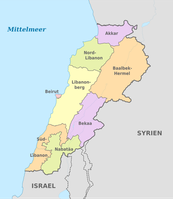 Libanon mit Einteilung in 8 Gouvernements