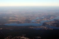 Luftbild vom Schwielowsee und Glindower See nahe Potsdam während eines Anflugs über Brandenburg auf den Flughafen Berlin-Tegel (TXL)