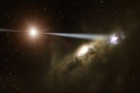 Ein Schwarzes Loch erschafft sich seine Galaxie (künstlerische Darstellung) Bild: ESO/L. Calçada
