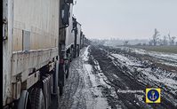 Situation an der Straße nach Berdjansk, Mitte Februar 2023 (Screenshot) Bild: https://t.me/RVvoenkor/38501?single / RT