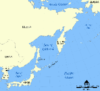 Lage der Kurilen zwischen Hokkaidō und Kamtschatka.