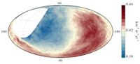 Hochenergetische kosmische Strahlung erreicht die Erde aus einer Vorzugsrichtung (rot), die aber nicht mit dem Zentrum unserer Milchstraße übereinstimmt. Bild: Pierre-Auger-Observatorium/KIT (idw)