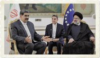 Nicolás Maduro und Ebrahim Raisi bei ihrem Treffen in der venezolanischen Hauptstadt Caracas am 12. Juni 2023