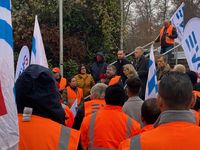 Protestkundgebung in Saarbrücken: Mitte: Ralf Damde (EVG) & Anke Rehlinger (SPD) /  Bild: EVG Eisenbahn- und Verkehrsgewerkschaft Fotograf: Denise Federspiel