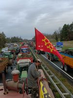 Protestaktion von Bauern mit okzitanischer Fahne in Agen, 22. Januar 2024