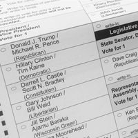 A general election ballot, listing the presidential and vice presidential candidates