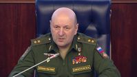Generalleutnant Igor Kirillow, der Chef der Strahlen-, Chemie- und Biologieschutztruppen der russischen Streitkräfte, während eines Briefings über US-Biolabore in der Ukraine