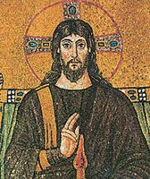 Jesus  Christus-Darstellung in Sant'Apollinare Nuovo, Ravenna, 6. Jahrhundert