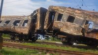 Bearbeiten Löschen Zerstörter Waggon auf der Eisenbahnstation Tschaplino  Bild: Ukrainische Eisenbahn / RT