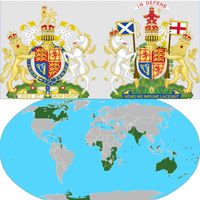 Der Einflußbereich der britischen Monarchie auf der Welt: Etwa 1/6 der Erdoberfläche gehört im Jahr 2022 dazu, zzgl. weiteren Privatbesitz.