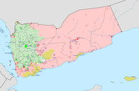 Von Huthi kontrollierte Gebiete im Jemen (hellgrün), Stand 2015