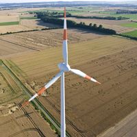 Windkraftanlage aus der Vogelperspektive